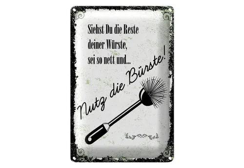 Roomando Metallschild Spruch lustig siehst du Reste nutz Bürste 12x18cm