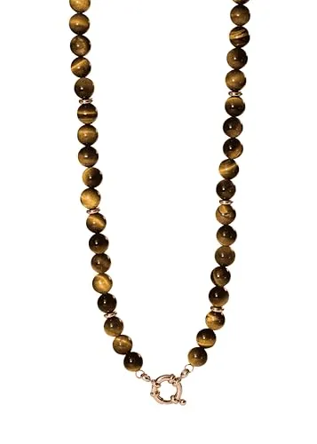 Purelei® Tiger’s Eye Charm Kette – Edelstahl vergoldet – Tigerauge Edelstein – mit Charm-Ring – Verstellbar 40–45 cm – Mut & Schutz – Damen Halskette Gold/Silber/Roségold (Rosegold)