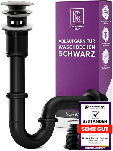 M. ROSENFELD HOME Siphon Waschbecken Ablaufgarnitur mit Überlauf und Pop Up - Elegante Lösung für Ihr Badezimmer: Die hochwertige Ablaufgarnitur sorgt für einen zuverlässigen Abfluss und lässt sich einfach installieren. Inklusive allem Zubehör für einen mühelosen Einbau und perfekte Dichtheit.