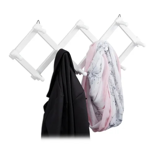 Faltbare Wandgarderobe Holz mit Haken – Scherengarderobe in Weiß - Wandgarderobe aus Holz, platzsparend und elegant, ideal für Flure oder Eingangsbereiche.