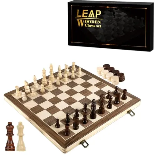 Schachspiel Holz 39cm Mit Hochwertigen Schachfiguren Klappbarer Holz Schach Turnier Schachbrett Mit Extra-Königinnen Handgefertigt Reisen Schach-Brettspiel mit Aufbewahrungsfächern Ideal FüR AnfäNger