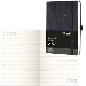 Sigel Buchkalender C2610 Conceptum 2026 - A5 Chefkalender mit 1 Tag = 1 Seite - Sonstige Kategorie, perfekter Planer für Chefs mit halbstündlicher Zeiteinteilung und viel Platz für Notizen im kompakten A5-Format.