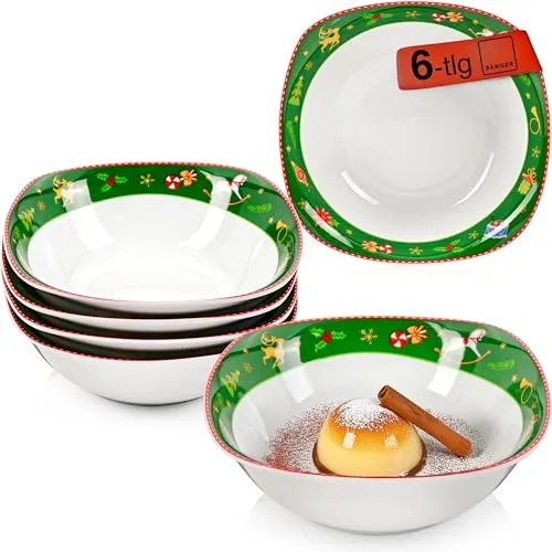 Sänger Müslischalen Bilgola Nussknacker Design 6 tlg - Weihnachtliches Porzellan Schüsselset für 6 Personen, spülmaschinenfest und ideal für festliche Anlässe. Perfekt für Müsli oder Snacks und hochwertig verarbeitet.