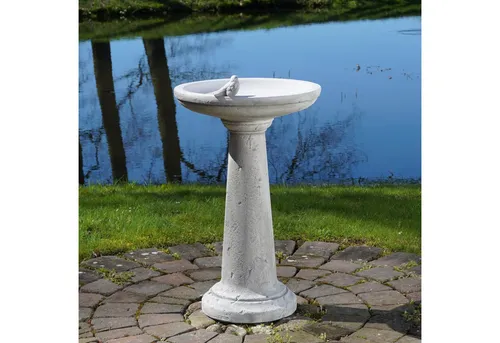 Gartenfigur Vogel-Bad mit rundem Sockel, H. 76 cm von gartendekoparadies