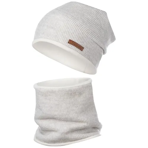 Smarilla Winterset: Beanie und Schlauchschal in Hellgrau - Mütze & Schal Set für Jungen, gefüttert mit weichem Fleece für optimalen Kälteschutz und Tragekomfort an kalten Wintertagen.