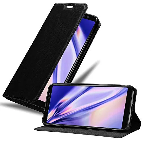 Cadorabo Hülle kompatibel mit Samsung Galaxy A8 2018 aus Premium Kunst Leder Flip Klappbare Stoßfeste Magnetische [Standfunktion] [Kartenfächern] Cover Hülle für Galaxy A8 2018 Tasche in Schwarz