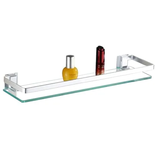 Mgchowue Badezimmerregal Glas - 60/80cm Wandregal - Badezimmerablage aus 8mm gehärtetem Glas, rostfreier Aluminiumhalterung und platzsparendem Design für eine stilvolle und sichere Aufbewahrung Ihrer Badutensilien.