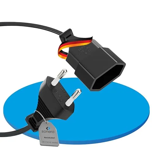 sonero Stromkabel Netzkabel Verlängerungskabel, 5,0m, Eurostecker Flachstecker Typ C Netzstecker auf Euro Buchse, Strom Verlängerung Netzkabel für TV, Spielekonsole, Haushaltsgeräte, Schwarz