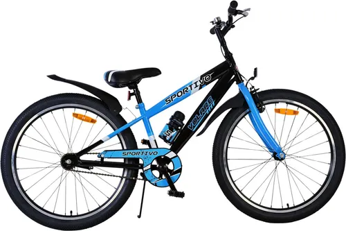 Volare Sportivo Kinderfahrrad für Jungen - 24 Zoll in Schwarz Blau - Kinderfahrrad für 8-10 Jahre, mit V-Brake und Rücktrittbremse für optimale Sicherheit. Wächst mit Ihrem Kind dank verstellbarem Lenker und Sattelstütze. Cooles Design mit Trinkflaschenhalter für Abenteuer unterwegs!