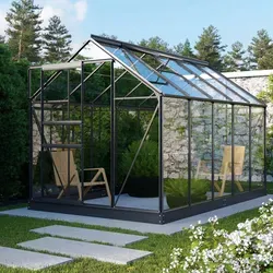Vitavia Gewächshaus Planet 6200 ESG Schwarz – Optimaler Pflanzen-Schutz - Garten-Zubehör mit 6 mm starkem Sicherheitsglas für beste Isolierung und UV-Schutz. Ideal für Einsteiger und Genussgärtner, inklusive kugelgelagerter Schiebetür und Dachfenster für optimale Belüftung.