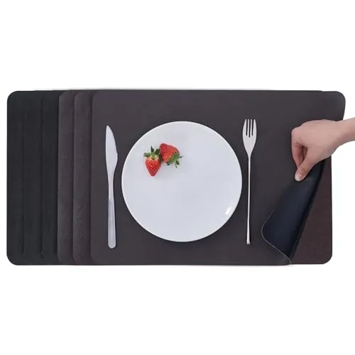 Simurq Platzsets Abwaschbar in Lederoptik - Beidseitig Nutzbare und Rutschfeste Tischsets Platzdeckchen tischuntersetzer - Tischdeko für Esszimmer, Küche, Restaurant und Hotel (Braun/Schwarz, 6er Set)