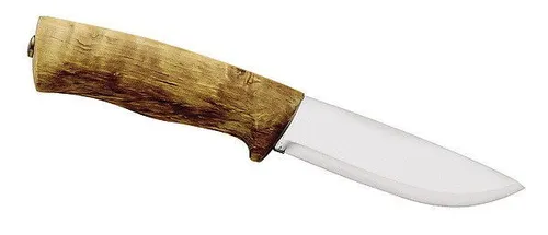 Helle Outdoormesser Modell 75 Eggen, Dreilagenstahl - Gürtelmesser aus hochwertigem Dreilagenstahl mit Griff aus masurischer Birke und eleganter Lederscheide – ideal für Outdoor-Enthusiasten.