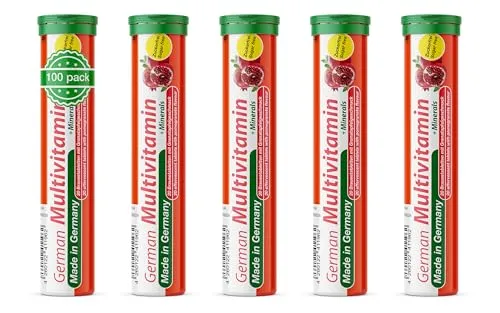 Multivitamin + Mineralien Brausetabletten 5x20 Stk. Granatapfelgeschmack – T&D Pharma German Multivitamin + Minerals – Made in Germany