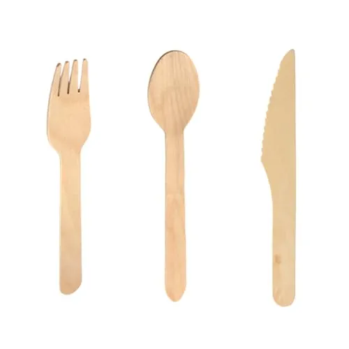 Enpack Bio Besteck Set aus Holz jeweils 300 Stück - Umweltfreundliche Messer, Gabel, Löffel Besteck Sets- 165mm Messer - 160mm Gabel - 160mm Löffel Eco friendly