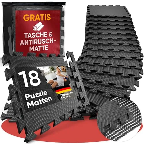 Bodenschutzmatte Fitness inkl. gratis Antirutschmatte & Zipperbag - 18 Rutschfeste Puzzlematten - 30x30x1cm Trainingsmatte - Sport Matte - Gymnastikmatte Sportmatte Turnmatte Fitnessmatte von FITLABS®