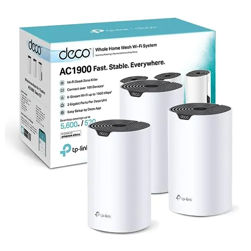 TP-Link Deco S1900 Mesh WLAN Set (3er Pack) - Powerline: AC1900 Dual Band Router & Repeater mit nahtloser Abdeckung, ideal für Häuser mit 3-5 Schlafzimmern und robustem Jugendschutz.