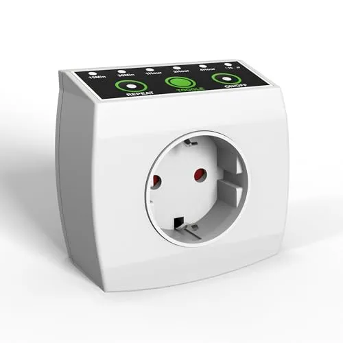 HBN Countdown Timer Steckdose - Zeitschaltuhr mit 6 Countdown-Stufen (15min bis 6h), Energiesparfunktion und praktischer Repeat-Funktion für automatisierte Anwendungen.
