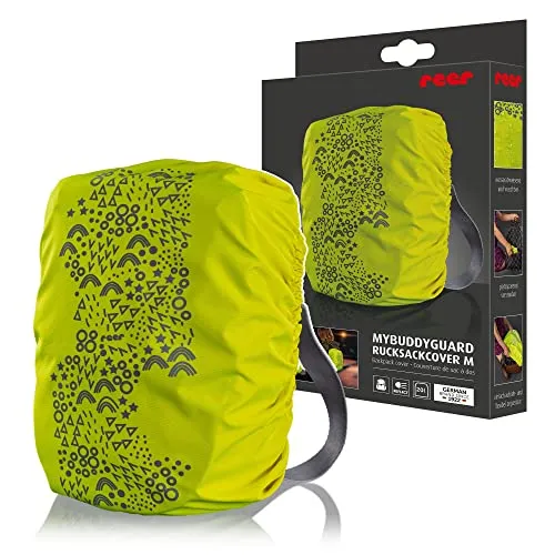 reer MyBuddyGuard Rucksackcover M, gut sichtbare Regenhülle für Schulranzen