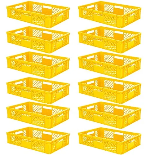 BRB-Lagertechnik Stapelbox 12x Eurobehälter - robust und formstabil - Stapelbox aus lebensmittelechtem PE-HD, ideal für Lagern und Transportieren. Mit optimaler Luftzirkulation, spülmaschinenfest und hitzebeständig bis +60ºC. Volumen: 27 Liter.