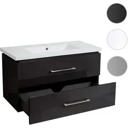 Premium Waschbecken + Unterschrank HWC-D16, hochglanz schwarz 90cm