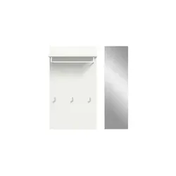 Jam Garderobenmöbel Set 2 Teile in Weiß - Elegantes Garderobenset mit Spiegel, Ablageboden, Garderobenstange und 3 Haken. Ideal zur stilvollen Aufbewahrung im Flur.