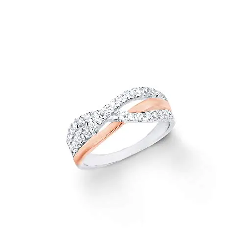 Amor Ring 925 Sterling Silber Damen Ring mit Zirkonia, Bicolor - Eleganter Damenring aus 925 Sterling Silber mit funkelnden Zirkonia, perfekt als Geschenk in einer Schmuck Geschenk Box für besondere Anlässe.