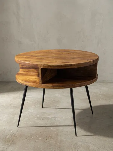 Couchtisch Sheesham Massivholz & Metall 60x45 cm - Design Beistelltisch mit Ablage - Eleganter Couchtisch aus hochwertigem Sheesham Massivholz und robustem Metallgestell. Bietet praktischen Stauraum durch vier Ablagefächer und ist ein handgefertigtes Unikat für Ihr Wohnzimmer.