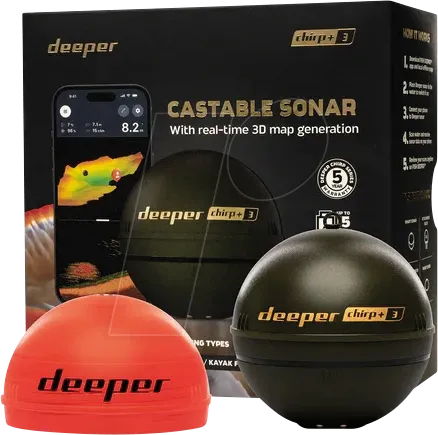 Deeper Smart Sonar Chrip+ 3 Echolot - Tragbarer Fischfinder - Fischfinder & GPS, tragbar und kabellos, mit CHIRP Sonar für präzise Fischortung und ideal für Angler unterwegs.