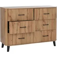 Kommode MCW-P42 – 6 Schubladen Sideboard in Wotan-Eiche-Optik - Stilvolle Kommode mit 6 geräumigen Schubladen für Schlafzimmer, Flur oder Wohnzimmer. Zeitloses Design und pflegeleichte Oberfläche sorgen für langlebige Nutzung und einfachen Zugang zu Ihrem Stauraum.
