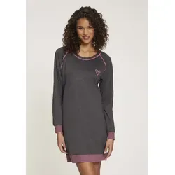 Nachthemd VIVANCE DREAMS, Damen, Gr. 36/38, N-Gr, grau (anthrazit, meliert), Single Jersey, Obermaterial: 60% Baumwolle, 40% Polyester, loose fit kurz, Rundhals, Raglanärmel Rippbündchen kontrastfarben, Kleider Nachthemd, mit dekorativen Flatlock-Nähten in Neonfarben