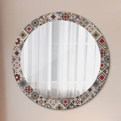 Runder Bad-Wohnzimmer-Wandspiegel mit Türkisch Muster - Moderner Wandspiegel mit kratzfestem Glas und buntem Rahmen im türkischen Design, ideal für verschiedene Wohnräume und sorgt für stilvolle Akzente.