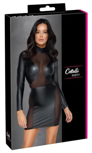 Cottelli PARTY Sexy Mattes Kleid mit Mesh-Einsätzen Schwarz L - Verführerisches Kleid in Schwarz mit transparenten Mesh-Einsätzen. Ideal für besondere Anlässe, um einen unvergesslichen Eindruck zu hinterlassen.