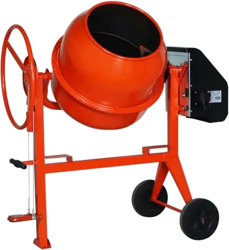 SIRL Profi Betonmischer Mischmaschine Beton 230V PRO150TC Betonmischmaschine (Zementmischer mit 150 Liter Trommelvolumen, 950 Watt Motorleistung, Zahnkranz aus Gusseisen, IP45, Fußbremse) orange