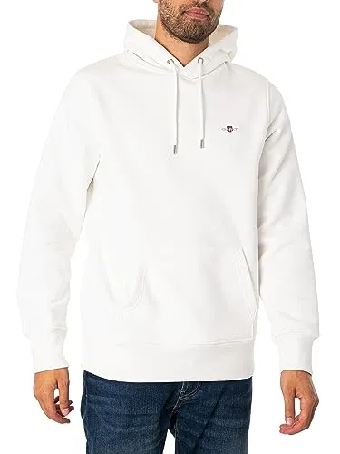 Gant Herren Reg Shield Hoodie Kapuzenpullover, Eggshell, 4XL EU - Kapuzenpullover für Herren mit Kängurutasche und grafischer GANT-Stickerei auf der Brust, ideal für lässige Outfits und Komfort.