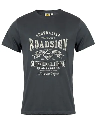 ROADSIGN australia Herren T-Shirt mit Frontprint im Australian Style, Rundhals, aus Reiner Baumwolle anthrazit, L