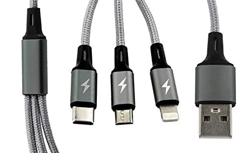 Callstel Ladekabel: 6in1-Schnellladekabel USB-A/C zu USB-C/Micro-USB/Lightning, 120cm, 3A (3 in 1 USB Kabel, Ladekabel mit 3 Anschlüssen, Handy Stecker Typen)