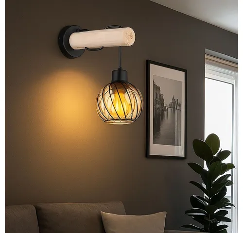 GLOBO LIGHTING LED Wandleuchte Schwarz mit Glaskugel - Elegante Wandleuchte aus Holz und Glas, inklusive warmweißem LED-Leuchtmittel. Perfekt für stilvolle Wohnzimmergestaltung mit individuellem Licht.