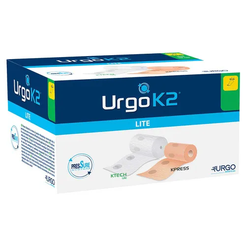 Urgo K2 - KTECH Lite 6 m x 10 cm & KPRESS 7,5 m x 10 cm - Arzneimittel für kontrollierte Kompressionstherapie, optimiert mit integriertem Druckindikator für gleichmäßige Druckverteilung und Unterstützung der venösen Zirkulation.