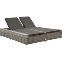 vidaXL Doppel-Sonnenliege Poly Rattan Grau - Gartenbänke mit verstellbarer Rückenlehne und abnehmbaren Kissen für ultimativen Komfort. Ideal für entspannte Tage im Freien!