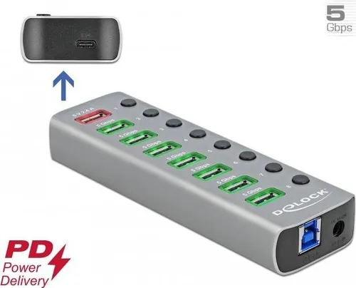 DeLOCK USB-Hub 7-fach grau - 7 Anschlüsse für optimale Erweiterung, kompaktes Design und kompatibel mit Windows und MacOS