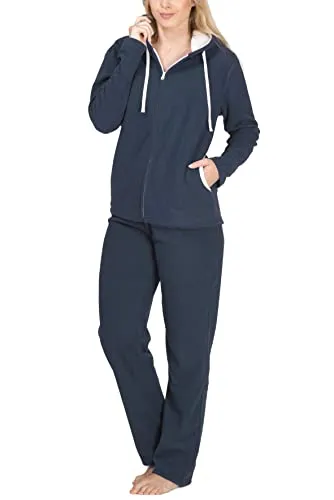 SLOUCHER Fleece-Anzug für Damen - Bequemer Hausanzug in Rauch-blau - Streatwear Trainingsanzug für Damen, aus wärmendem Fleece für hohen Tragekomfort und ideale Homewear. Perfekt zum Entspannen oder Schlafen, mit Kapuze und praktischen Taschen.