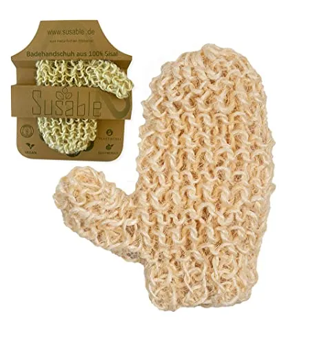 Susable Badehandschuh, Massagehandschuh, Peeling Handschuh, 100% Sisal, Sanftes Peeling mit Massageeffekt