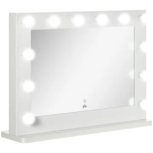 HOMCOM Hollywood Spiegel mit Beleuchtung - Tischspiegel mit 12 dimmbaren LED-Lampen und Touchschalter, 80 x 60 cm, für eine klare Sicht beim Schminken und Ankleiden, ideal für Schlafzimmer und Umkleide.