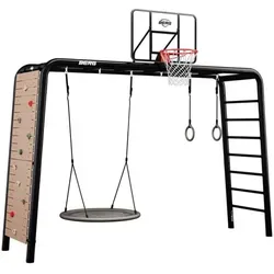 BERG PlayBase Large + Ultimate Set schwarz - Klettergerüst für den Garten mit Reckstange, Leiter & Monkey Bars. Ideal für Sport und Spiel, vielseitig anpassbar mit Zubehör, ohne Betonaufwand.