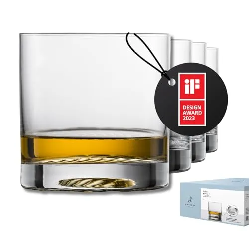 Zwiesel Glas Whiskyglas Echo (4er Set) - Moderner Tumbler für Genießer - Stilvolles 4er Set Whiskygläser mit einzigartigem Wellenmuster. Hergestellt aus robustem Tritan-Kristall, spülmaschinenfest und ideal für gesellige Anlässe. Made in Germany.