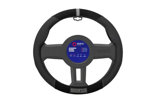 SPARCO Lenkradbezug SPS130GR - Auto-Zubehör, maßgefertigter Vollgummi Bezug, elastisch und passend für Lenkräder mit einem Durchmesser von 37-38 cm in elegantem Schwarz und Grau.
