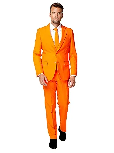OppoSuits Modisch Party Einfarbige Anzüge für Herren - Mit Jackett, Hose und Krawatte, Orange (The Orange), 52