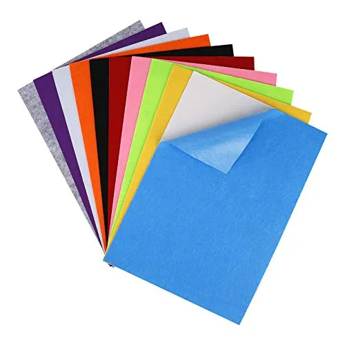 Bunte Selbstklebende Filz-Blätter zum Basteln A4 für Kinder, Filzplatten Dekorativer für Figuren und Formen im Karneval, Vliesstoff Filzstoff für DIY Nähen, Handwerk Patchwork 21 x 30cm (10 Stück)