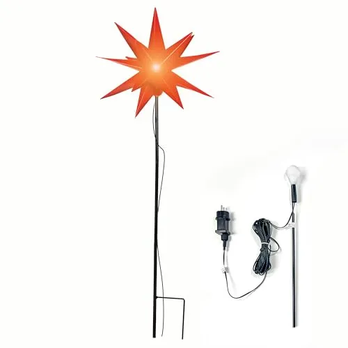 ovilum LED Stern Leuchtstern, rot aus Kunststoff - Beleuchtete Weihnachtssterne für eine festliche Atmosphäre, einfach zu installieren und ohne Bohren, ideal für jedes Zuhause oder Garten.