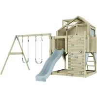 PolarPlay Spielturm Lasse – Der Sieger für grenzenlosen Spielspaß - Spieltürme mit Kletterwand, Rutsche und Spielhaus. Robuste Konstruktion aus unbehandeltem Holz, ideal für stundenlangen Spielspaß im Freien. 10 Jahre Garantie auf Holzelemente.